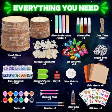 Arts and Crafts for Kids Ages 4-8 8-12, Glow in The Dark Wooden Painting Kit, Arts & Crafts Supplies Gift for Kids Boys Girl Ages 6-12 Years Old, Creative Arts Toy for Birthday Halloween Christmas
