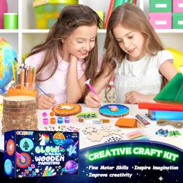 Arts and Crafts for Kids Ages 4-8 8-12, Glow in The Dark Wooden Painting Kit, Arts & Crafts Supplies Gift for Kids Boys Girl Ages 6-12 Years Old, Creative Arts Toy for Birthday Halloween Christmas