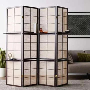 Coaster Furniture 4-Panel Screen with 4-Shelf Tan and Cappuccino