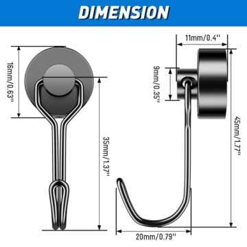 Grtard 4 Pack Black Magnetic Hooks for Hanging, Heavy Duty 25LBS Magnetic Hooks Cruise, Swivel Swing...