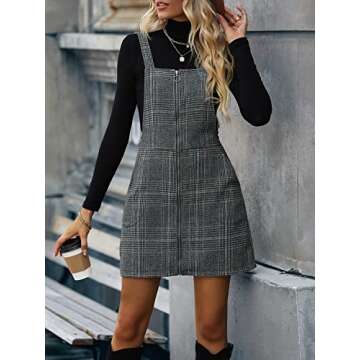 Floerns Women's Casual Tartan Print Zip Up Sleeveless Pinafore Overall Dress Grey M