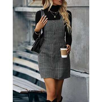 Floerns Women's Casual Tartan Print Zip Up Sleeveless Pinafore Overall Dress Grey M