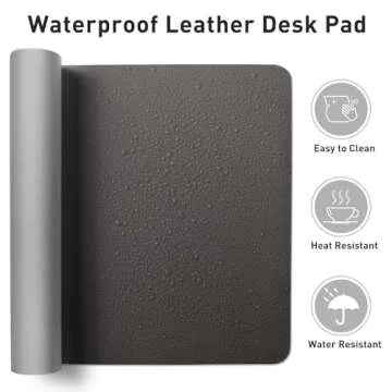 Aothia Leather Desk Pad, Waterproof & Non-Slip, Gray