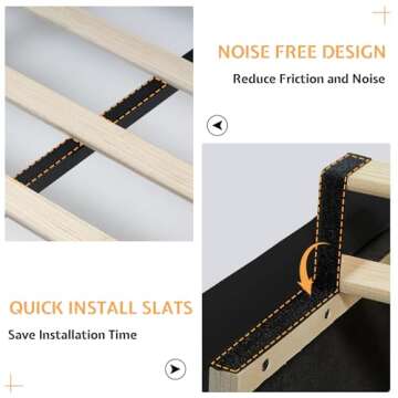 Jocisland Queen Bed Frame Upholstered Bed Wingback Headboard Velvet Tufted Diamond Button/No Box Spring Needed/Easy Assembly/Black