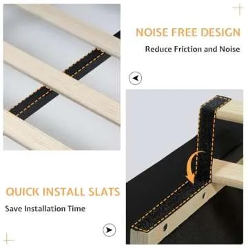 Jocisland Queen Bed Frame Upholstered Bed Wingback Headboard Velvet Tufted Diamond Button/No Box Spring Needed/Easy Assembly/Black