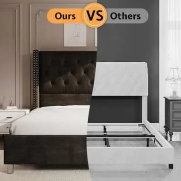 Jocisland Queen Bed Frame Upholstered Bed Wingback Headboard Velvet Tufted Diamond Button/No Box Spring Needed/Easy Assembly/Black