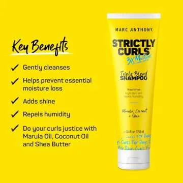 Marc Anthony Curly Hair Shampoo, Strictly Curls - 3x Moisture For Curl Defining & Curl Enhancing - Shea Butter, Marula Oil, Aloe Vera & Coconut Cream - Sulfate Free & Color Safe For Dry Damaged Hair