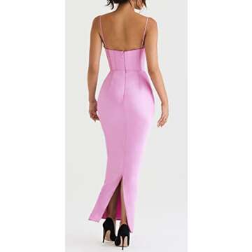 Women Sexy Satin Corset Bodycon Maxi Dress Silky Spaghetti Strap Push Up Fishbone Ruched Evening Party Long Dresses