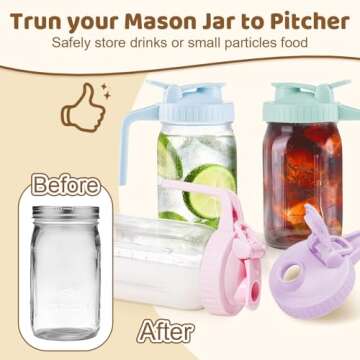 2 Pack Wide Mouth Mason Jar Lids with Leak-Proof Seal, Mason Jar Pour Spout Lid with Flip Cap and Handle, Plastic Canning Lids for Milk, Salad, Dressing, Drinking Storage Bottle, Pink