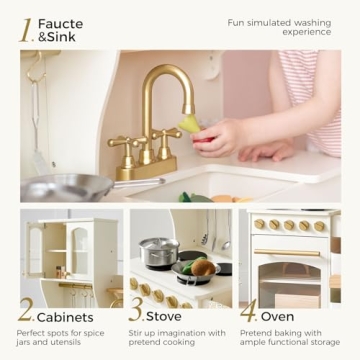 Tiny Land Wooden Play Kitchen for Kids with Toy Storage