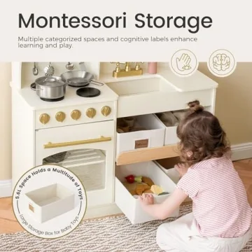 Tiny Land Wooden Play Kitchen for Kids with Toy Storage