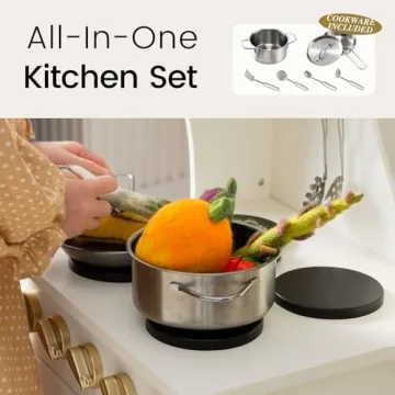 Tiny Land Wooden Play Kitchen for Kids with Toy Storage