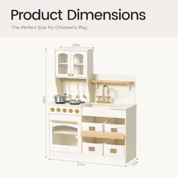 Tiny Land Wooden Play Kitchen for Kids with Toy Storage