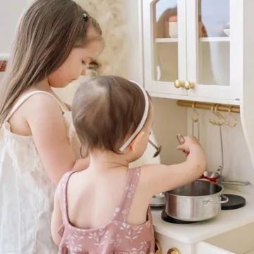 Tiny Land Wooden Play Kitchen for Kids with Toy Storage