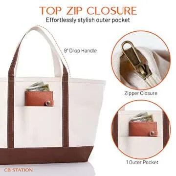 CB STATION Large Classic Tote - Multi-Colored Canvas Bag