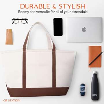CB STATION Large Classic Tote - Canvas Tote Bag for Women - Multi-Colored Design, Perfect for Travel and Shopping
