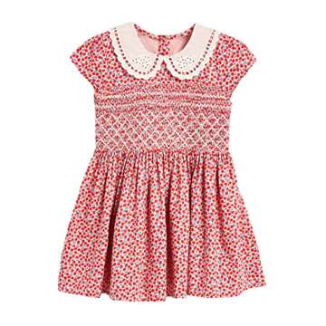 HOMAGIC2WE Toddler Girl Dress Kids Summer Short Sleeve Casual Knit Cotton Dresses Peter Pan Collar Tightness Shirt Dress 7Years Cherry