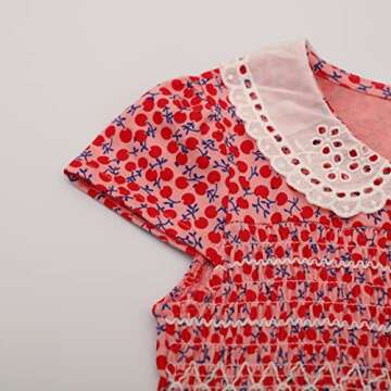 HOMAGIC2WE Toddler Girl Dress Kids Summer Short Sleeve Casual Knit Cotton Dresses Peter Pan Collar Tightness Shirt Dress 7Years Cherry