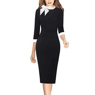 VFSHOW Womens Colorblock Bow Tie Neck Slim Cocktail Party Work Business Office Black and White Bodyc...