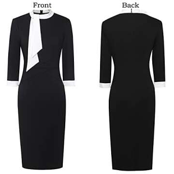 VFSHOW Womens Colorblock Bow Tie Neck Slim Cocktail Party Work Business Office Black and White Bodycon Pencil Sheath Dress 8169 BLK L