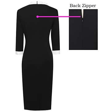 VFSHOW Womens Colorblock Bow Tie Neck Slim Cocktail Party Work Business Office Black and White Bodycon Pencil Sheath Dress 8169 BLK L