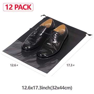 12PCS Travel Shoe Bags with Rope for Men and Women Large Shoes Pouch Storage Packing Organizers, Bla...