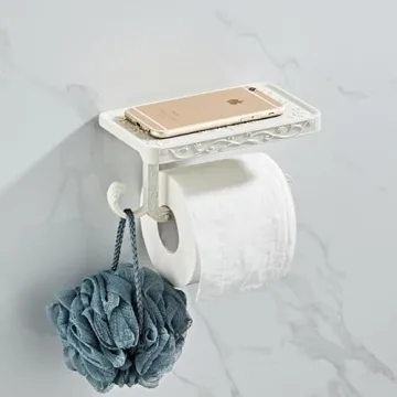 Antique Brass Toilet Paper Holder with Shelf - Rustproof
