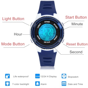 DTKID Waterproof Digital Kids Watch for 5-16 Years