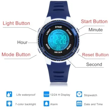 DTKID Waterproof Digital Kids Watch for 5-16 Years