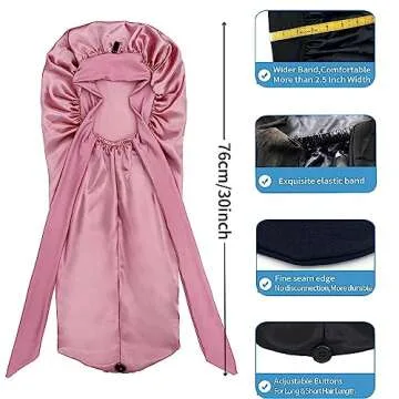 Satin Silk Bonnet Hair Cap: Long Bonnets with Elastic Tie Band Adjustable Straps Jumbo Size Sleep for Sleeping Comfortable - Stretchy Tie Band Bonnets for Women Long Braid Curly Hair No Slip-Off