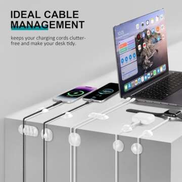 16Pack White Desk Cable Management, Adjustable Cord Organizer Cable Clips, Ideal for Cords Phone Cha...