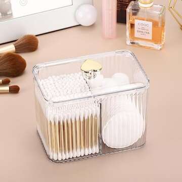 Tbestmax Qtip Holder Dispenser 3-Section Clear Bathroom Organizer Jar 3 Grids Cotton Swab/Pad/Ball H...