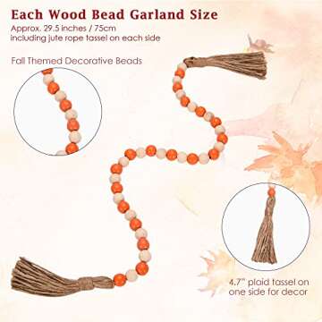 Fall Decorations Harvest Wood Bead Garland with Tassel, Home Farmhouse Tiered Tray Decor with Jute R...