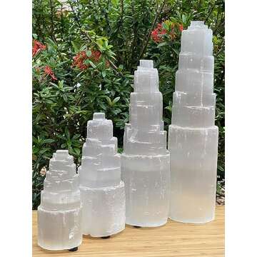 GAF TREASURES Selenite Skyscraper Lamp, 6", 8", 10", 12", 16" Tall Selenite Tower Lamp, Natural Whit...