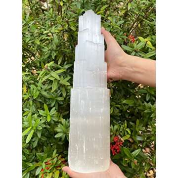 GAF TREASURES Selenite Skyscraper Lamp, 6", 8", 10", 12", 16" Tall Selenite Tower Lamp, Natural White Healing Crystal Lamp, Selenite Crystal Lamp, Pick A Size (12-13")