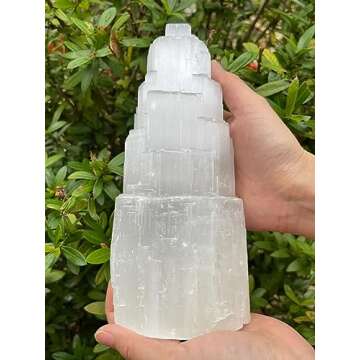 GAF TREASURES Selenite Skyscraper Lamp, 6", 8", 10", 12", 16" Tall Selenite Tower Lamp, Natural White Healing Crystal Lamp, Selenite Crystal Lamp, Pick A Size (12-13")