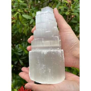 GAF TREASURES Selenite Skyscraper Lamp, 6", 8", 10", 12", 16" Tall Selenite Tower Lamp, Natural White Healing Crystal Lamp, Selenite Crystal Lamp, Pick A Size (12-13")
