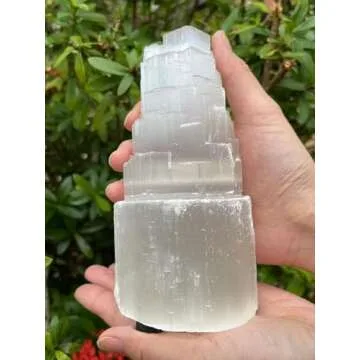 GAF TREASURES Selenite Skyscraper Lamp, 6", 8", 10", 12", 16" Tall Selenite Tower Lamp, Natural White Healing Crystal Lamp, Selenite Crystal Lamp, Pick A Size (12-13")