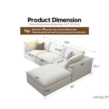 Cloud Modular Sectional Sofa with Storage Ottoman,120" L Shaped Sectional Couches for Living Room,Do...