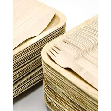 150 Eco-Friendly Palm Leaf Plates and Wooden Utensils