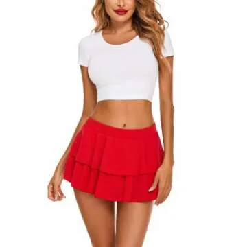 Avidlove Women Mini Skirt Lingerie Cosplay Outfit Role Playing Skirt (Red, XS)