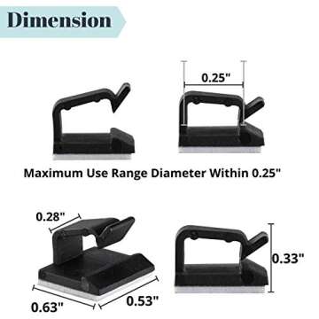 Bates- Cable Clips, 30 Pack, Black, Cable Clip, Wire Holders, Cord Holder, Wire Hooks, Cord Clips, Wire Clips Adhesive, Adhesive Cable Clips, Cable Management, Cable Holder