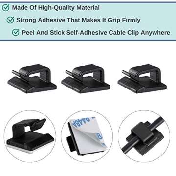 Bates- Cable Clips, 30 Pack, Black, Cable Clip, Wire Holders, Cord Holder, Wire Hooks, Cord Clips, Wire Clips Adhesive, Adhesive Cable Clips, Cable Management, Cable Holder