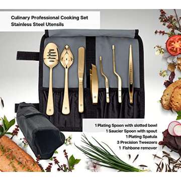 DOJA Barcelona | Chef Plating Tools Culinary Set | Gold | 7 Professional Cooking Utensils | 3 Kitche...
