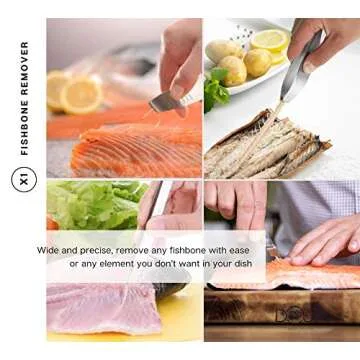 DOJA Barcelona | Chef Plating Tools Culinary Set | Gold | 7 Professional Cooking Utensils | 3 Kitchen Tweezers Drawing Pencil Spoon Fish Tongs Spatula Slotted Spoon | Modernist Cuisine Food Art