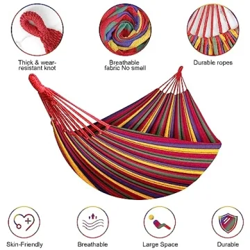 SZHLUX Double Hammock,Cotton Hammock Portable Hammock with Carry Bag,Perfect Camping Outdoor/Indoor Patio Backyard