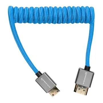 KONDOR BLUE | Mini HDMI to Full HDMI Cable 12" -24" Braided Coiled | for On-Camera Monitors, Capture Cards + More,4K/60hz, &18Gbps 3D HDR MetaData | Blue