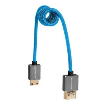 KONDOR BLUE | Mini HDMI to Full HDMI Cable 12" -24" Braided Coiled | for On-Camera Monitors, Capture Cards + More,4K/60hz, &18Gbps 3D HDR MetaData | Blue