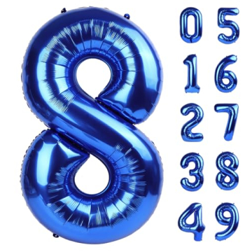 Navy Blue Giant Number 8 Balloon 40 Inch, 8th Eight Blue Birthday Decorations, Men Women 8 18 28 38 ...