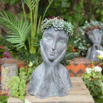 Newman House Studio Face Cactus Succulents Planter Pot - Indoor Outdoor Planter with Drainage Hole Garden Statues Cute Plants Pot Flower Pot Farmhouse Decor 11 * 8.5 * 16.5 inch